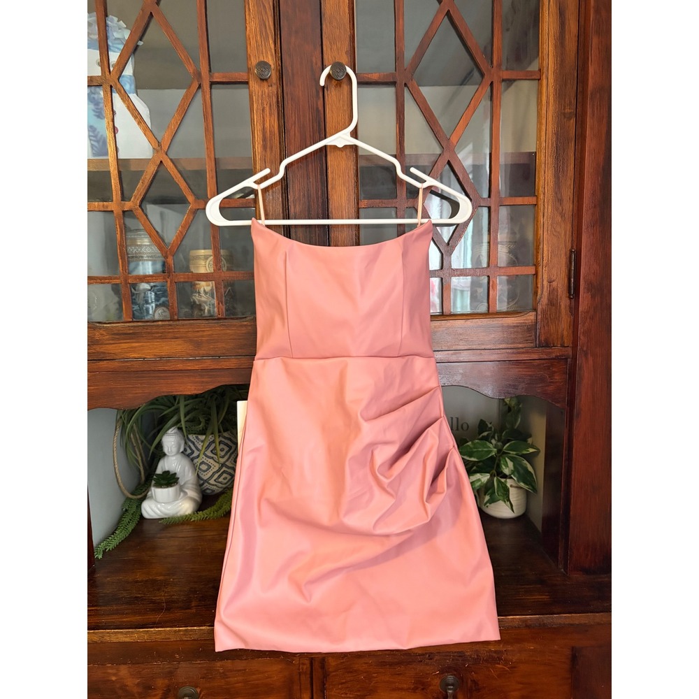 Bardot Lotte Vegan Leather Mini Dress Blush Pink Strapless Ruched Size 4 57773DB